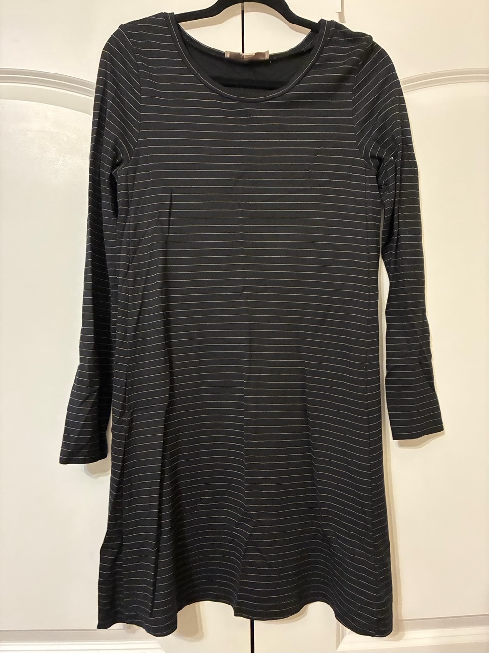 LOFT Black Dress with Thin White Stripes